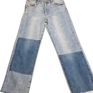 Classic Blue Patchwork Straight Leg Jeans Size 27